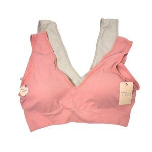 Real Underwear Womens Pink Tan Seamless Padded Plunging Bralettes 2 Pk Sz L New
